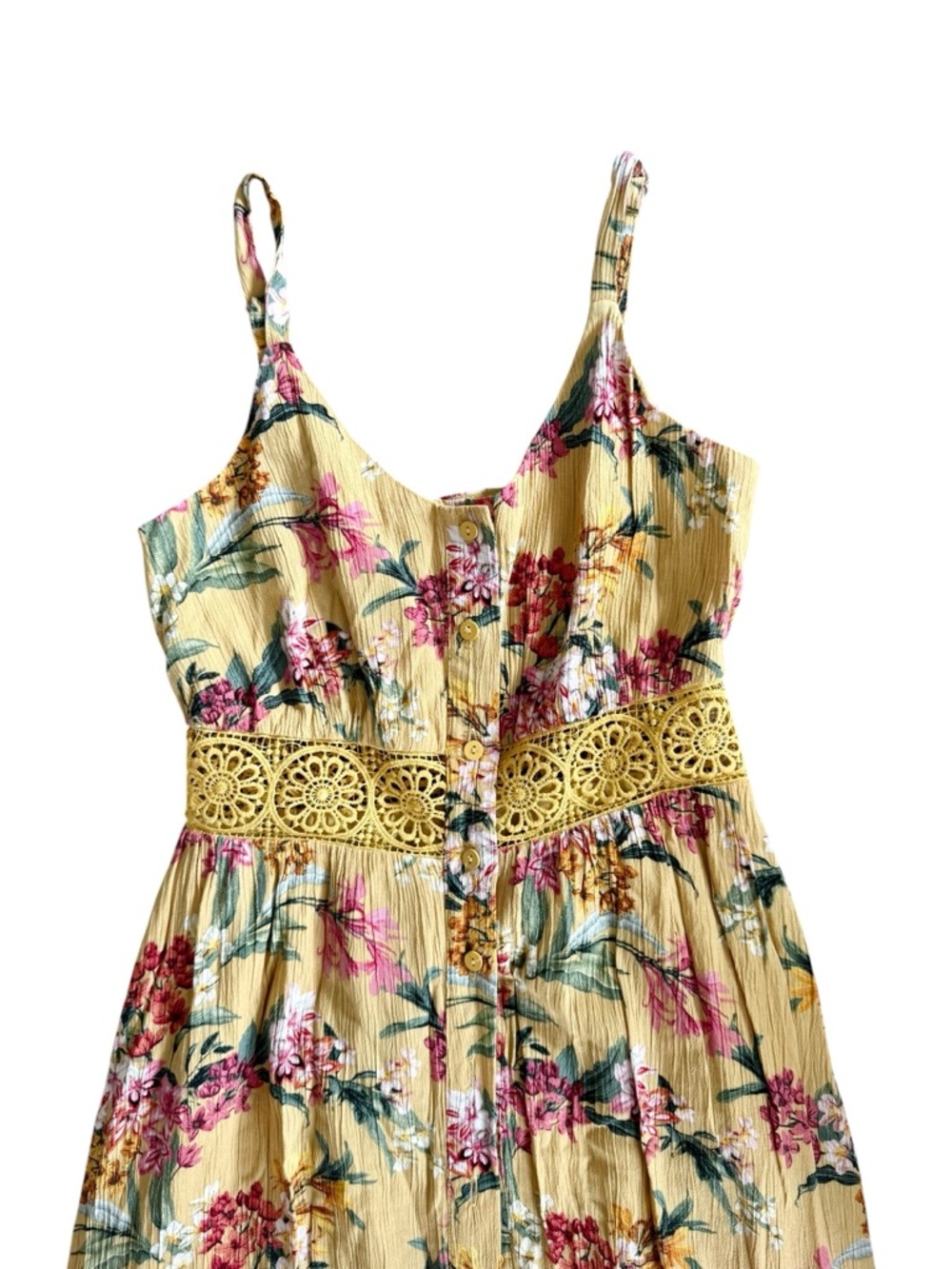 Lily Yellow Floral Maxi Dress with Lace Waistband - Picture 5 of 6